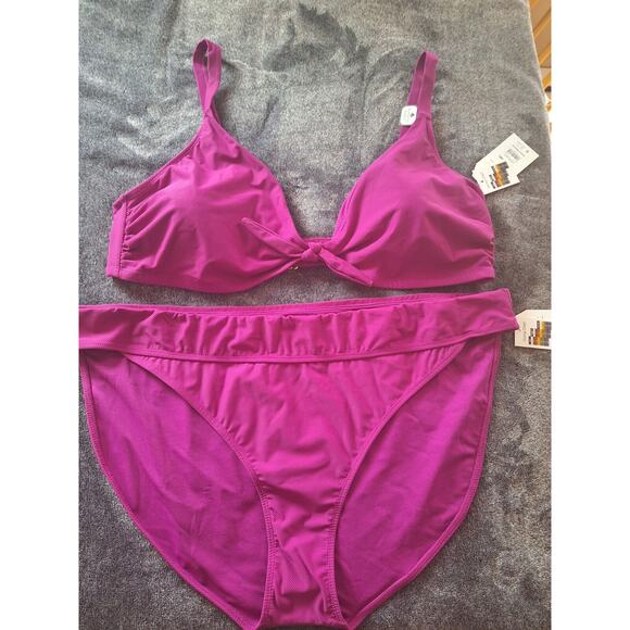 Time‎ And Tru Womans 3X 24/26 Pink/Purple Textured Mid Rise 2 Pc Bikini... - Picture 1 of 11